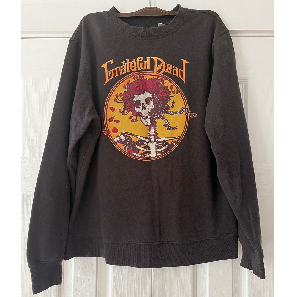 Grateful Dead Bertha‎ Skeleton Roses Crewneck Sweatshirt Black Medium